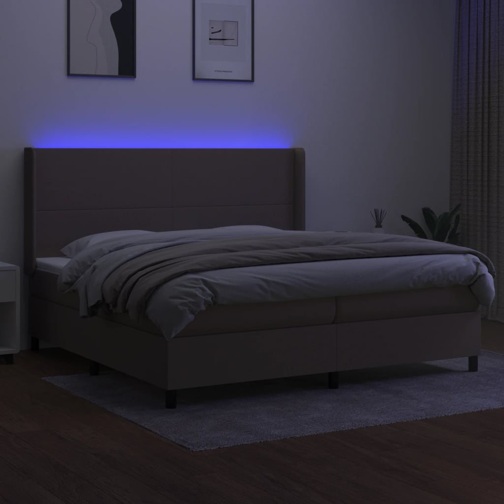 Letto a Molle Materasso e LED tortora 200x200cm in Tessuto | homemem39