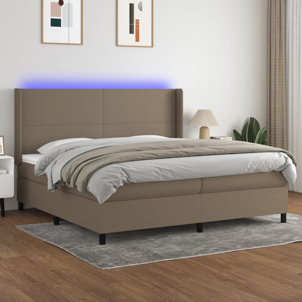 Letto a Molle Materasso e LED tortora 200x200cm in Tessuto | homemem39
