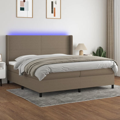 Letto a Molle Materasso e LED tortora 200x200cm in Tessuto | homemem39