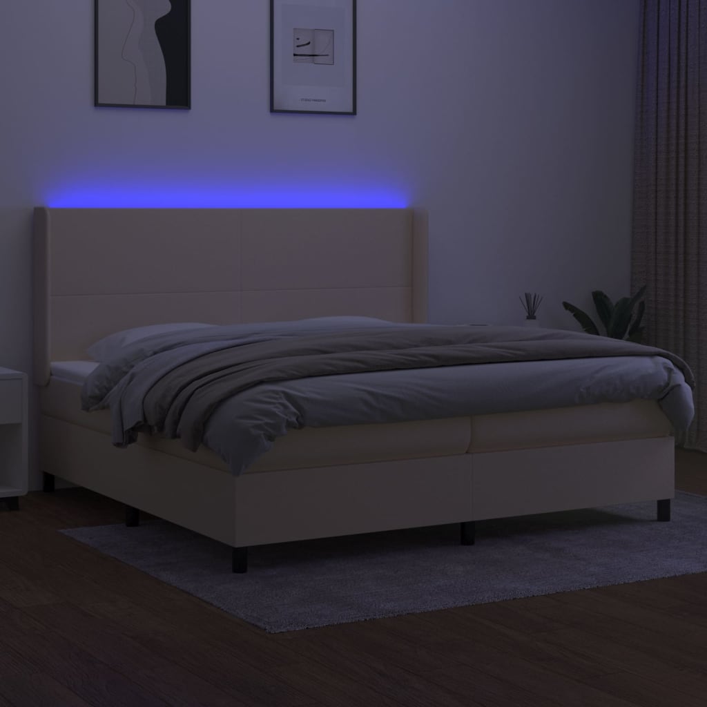Letto a Molle Materasso e LED bianco 200x200cm in Tessuto - homemem39