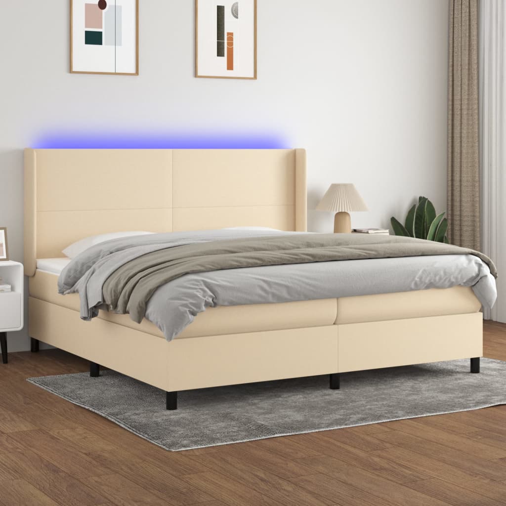 Letto a Molle Materasso e LED bianco 200x200cm in Tessuto - homemem39