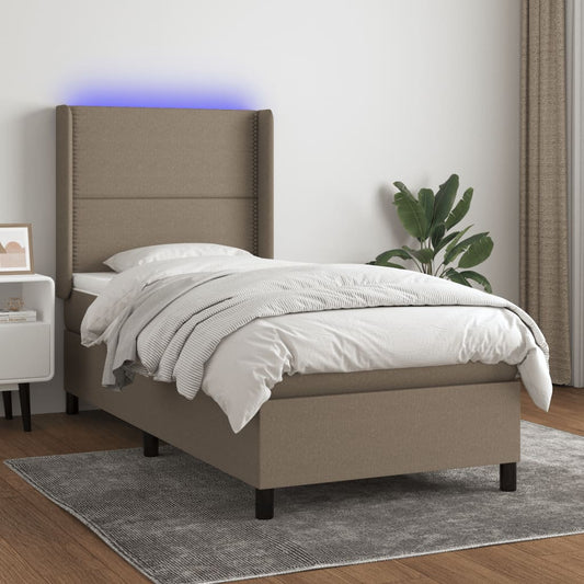 Letto a Molle con Materasso e LED Tortora 90x190 cm in Tessuto - homemem39