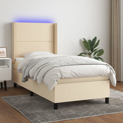 Letto a Molle con Materasso e LED Crema 100x200cm in Tessuto | homemem39