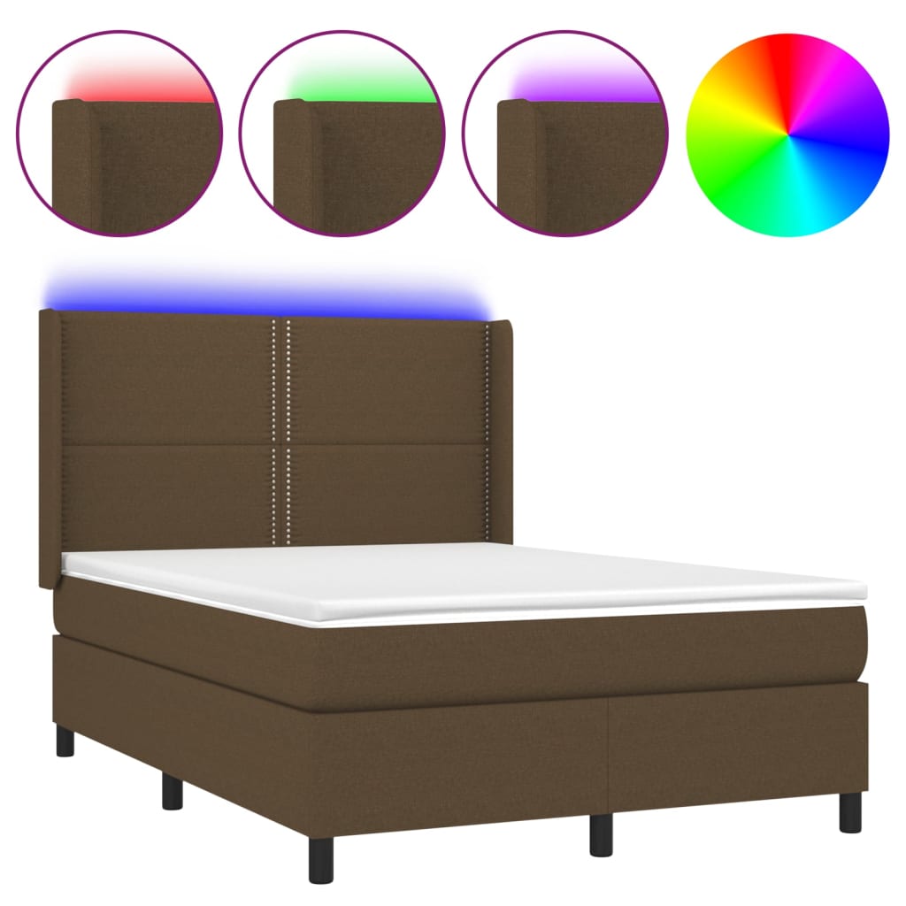 Letto a Molle Materasso e LED MarroneScuro 140x190cm in Tessuto | homemem39