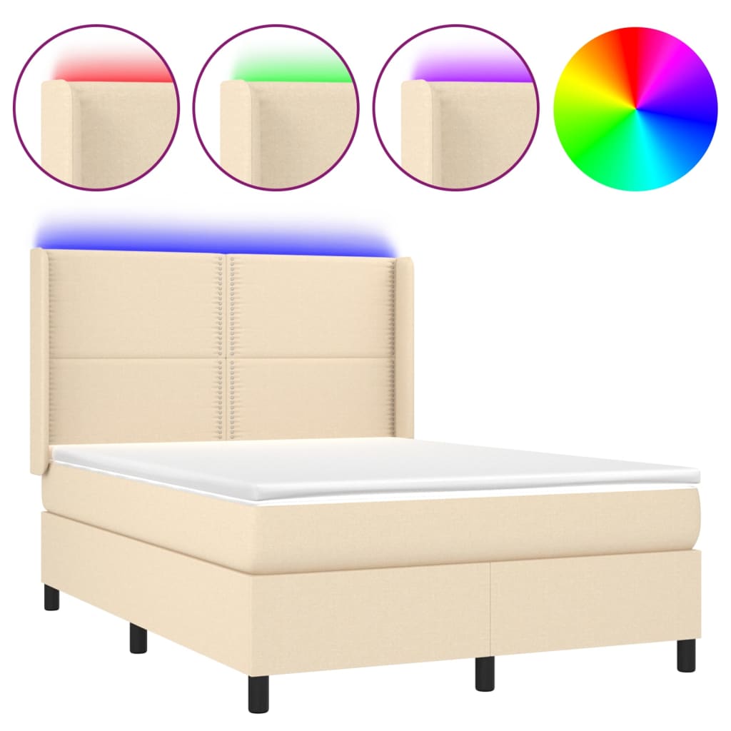 Letto a Molle con Materasso e LED Crema 140x190 cm in Tessuto | homemem39