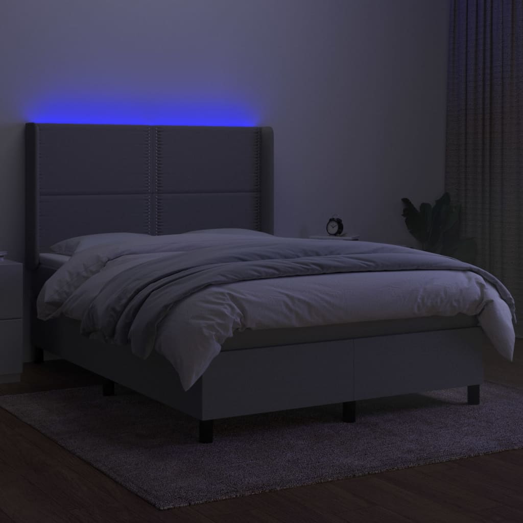 Letto a Molle Materasso e LED Grigio Chiaro 140x200 cm Tessuto - homemem39