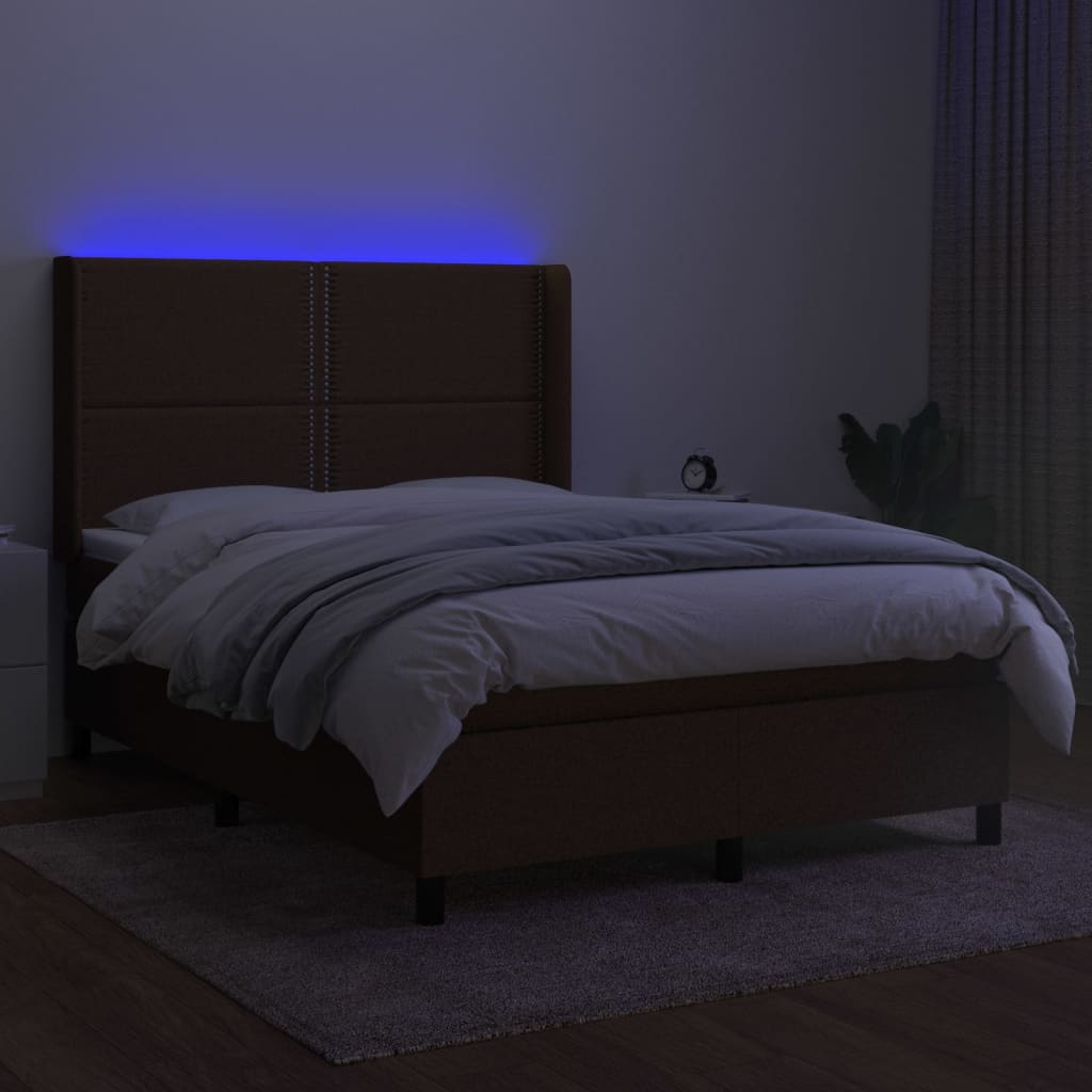 Letto a Molle Materasso e LED Marrone Scuro 140x200 cm Tessuto | homemem39