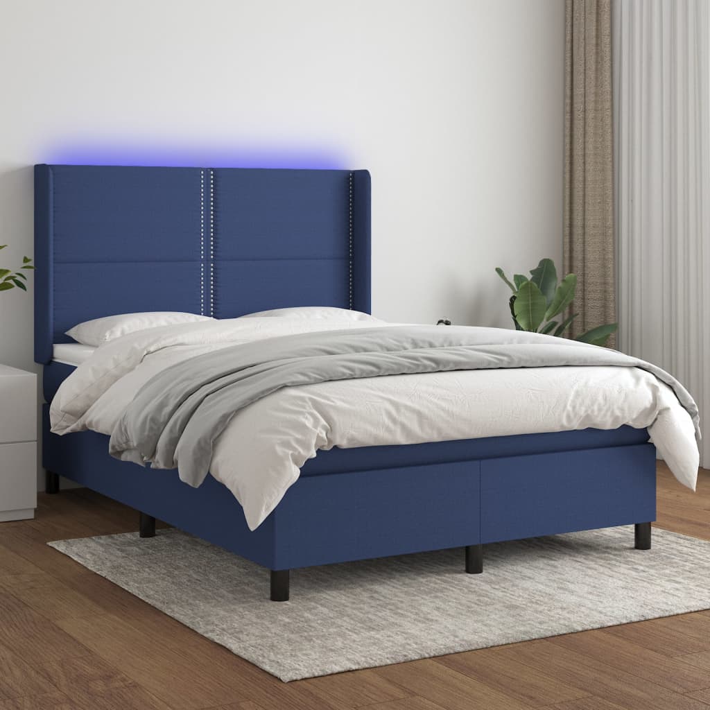 Letto a Molle con Materasso e LED Blu 140x200 cm in Tessuto | homemem39