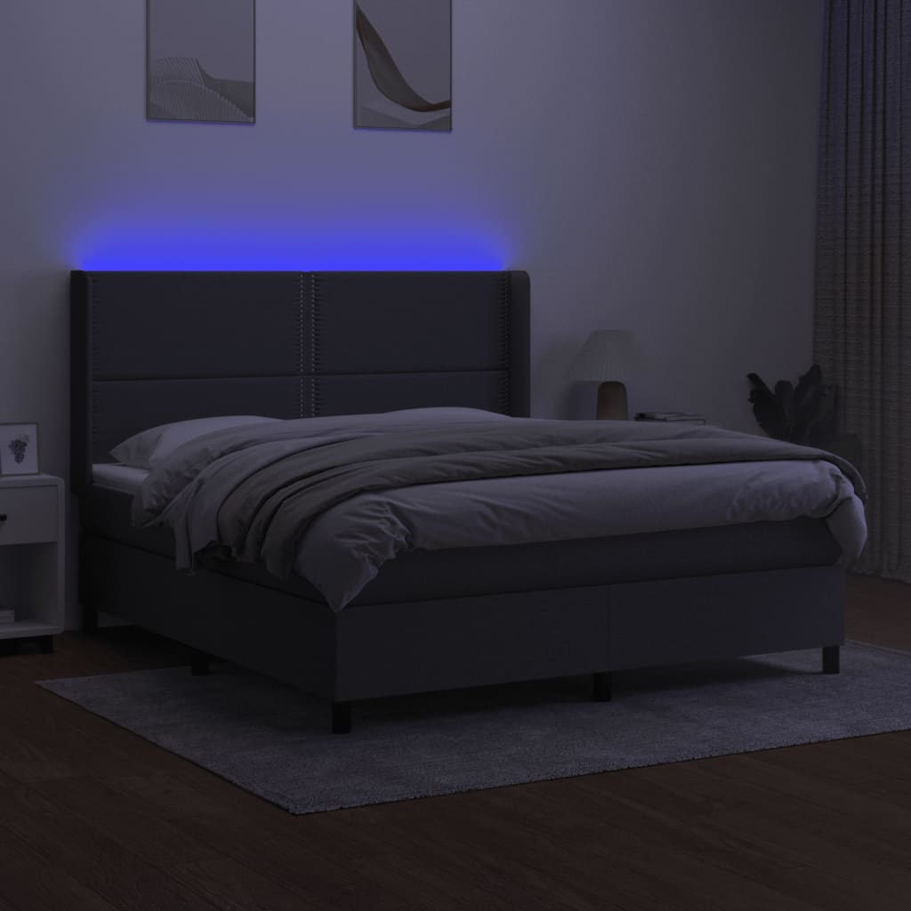 Letto a Molle Materasso e LED Grigio Scuro 160x200cm in Tessuto - homemem39