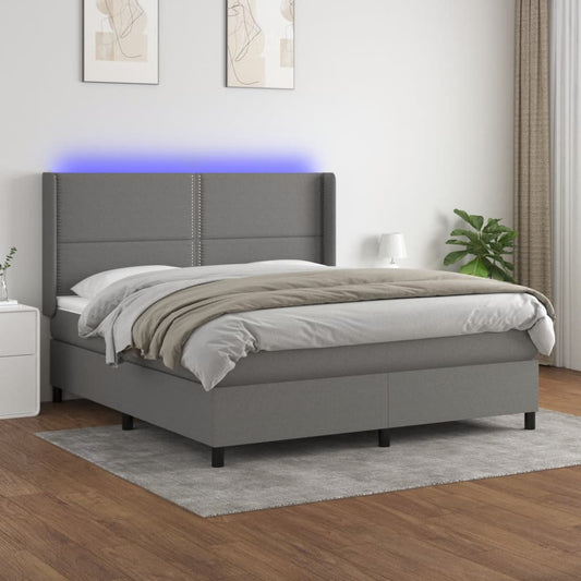 Letto a Molle Materasso e LED Grigio Scuro 160x200cm in Tessuto - homemem39