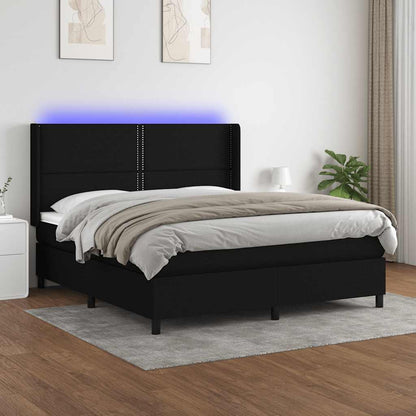 Letto a Molle con Materasso e LED Nero 160x200 cm in Tessuto | homemem39