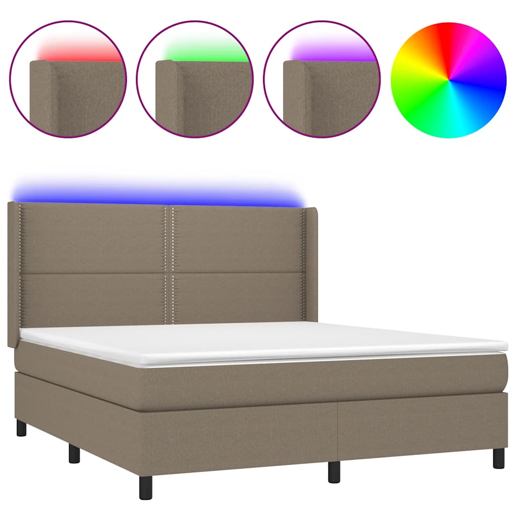 Letto a Molle con Materasso e LED Tortora 180x200 cm in Tessuto | homemem39
