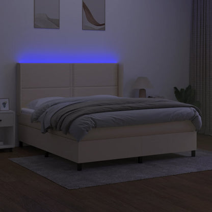 Letto a Molle con Materasso e LED Crema 180x200 cm in Tessuto - homemem39
