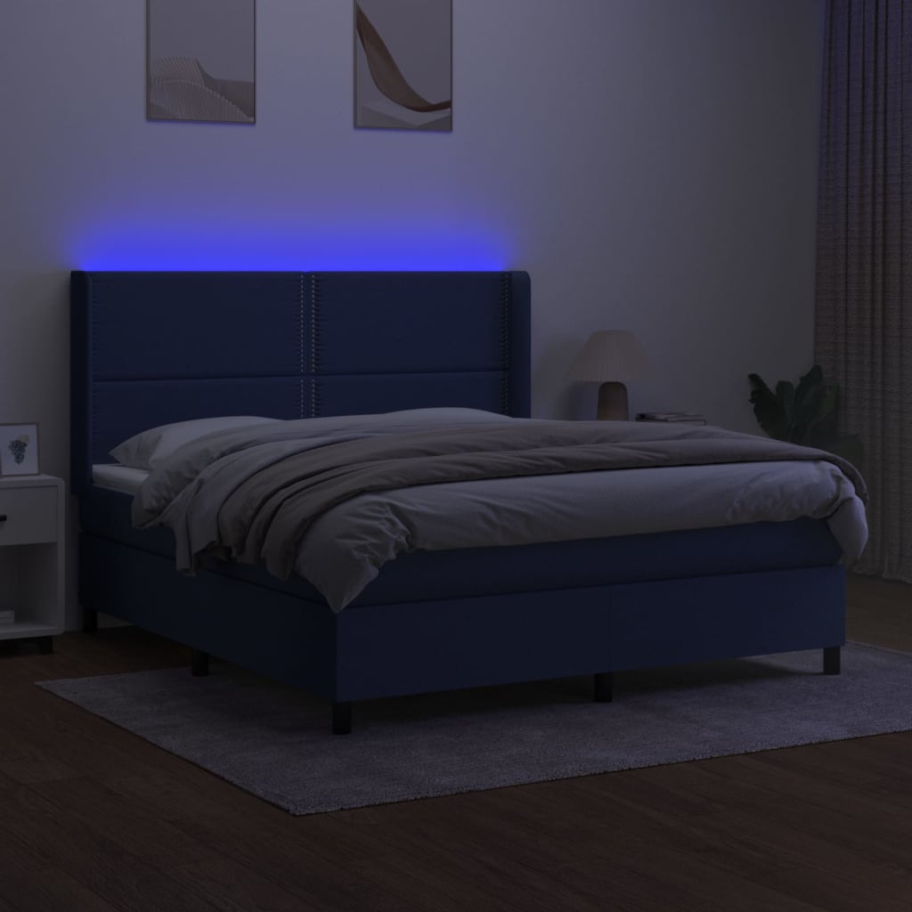 Letto a Molle con Materasso e LED Blu 180x200 cm in Tessuto - homemem39