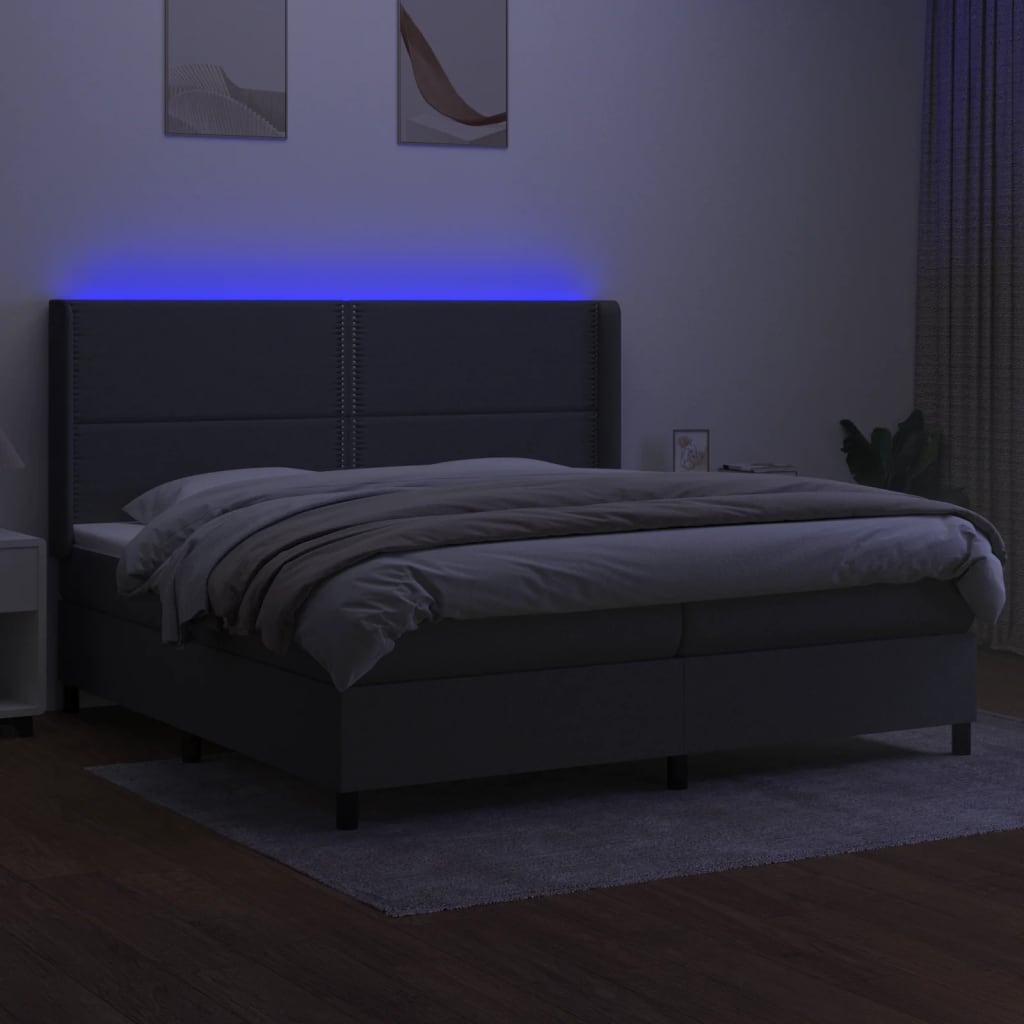 Letto a Molle Materasso e LED Grigio Scuro 200x200cm in Tessuto - homemem39