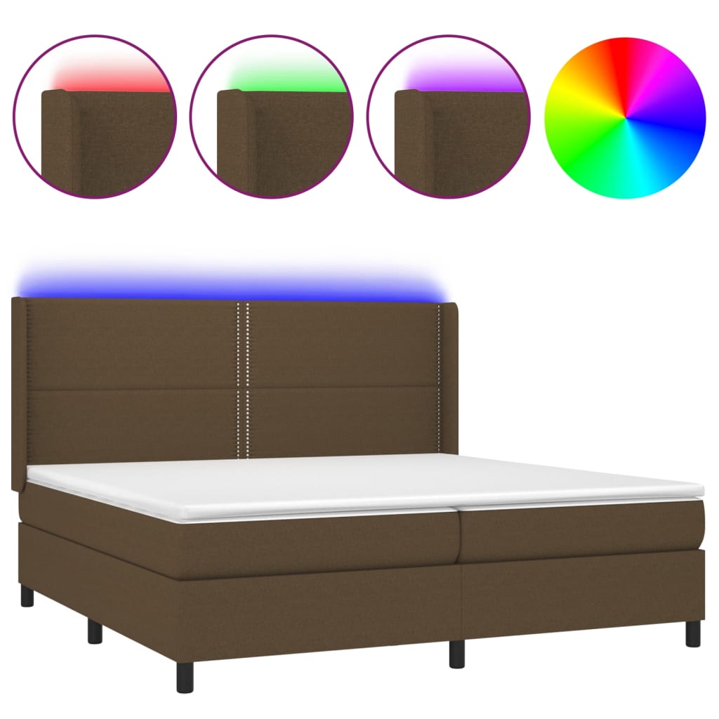 Letto a Molle Materasso e LED MarroneScuro 200x200cm in Tessuto | homemem39