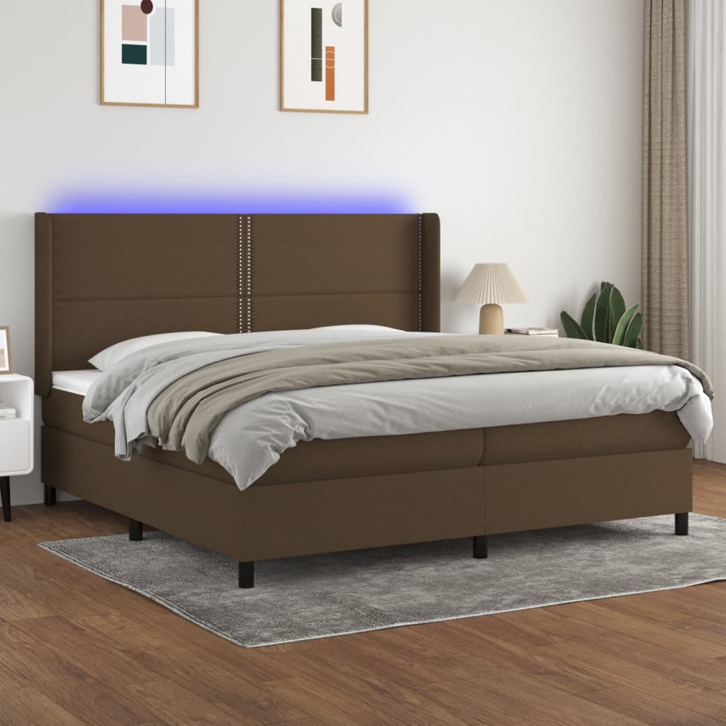 Letto a Molle Materasso e LED MarroneScuro 200x200cm in Tessuto | homemem39