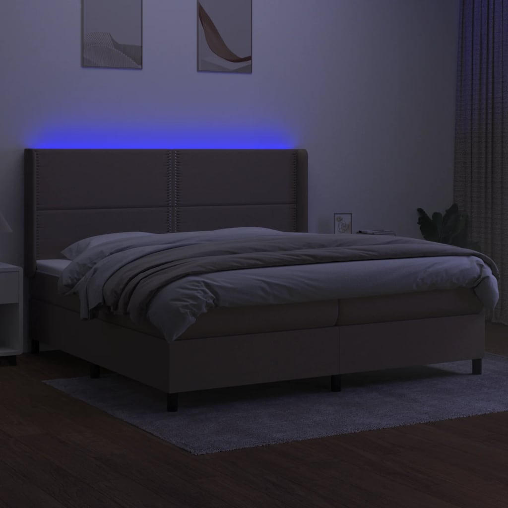 Letto a Molle Materasso e LED tortora 200x200cm in Tessuto - homemem39