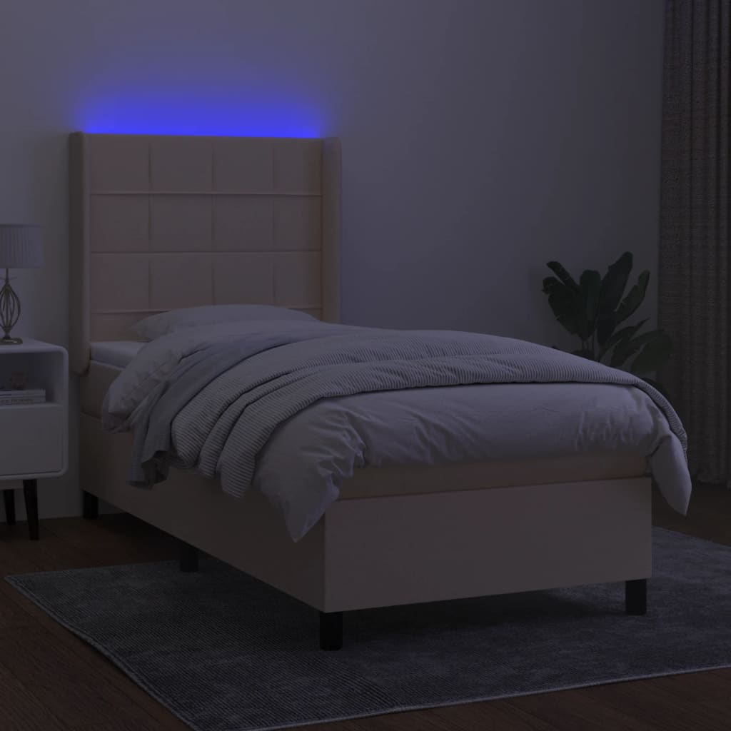 Letto a Molle con Materasso e LED Crema 80x200 cm in Tessuto - homemem39