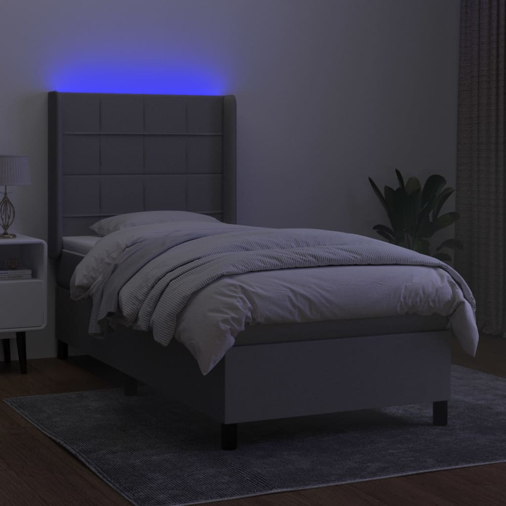 Letto a Molle Materasso e LED Grigio Chiaro 90x190 cm Tessuto - homemem39