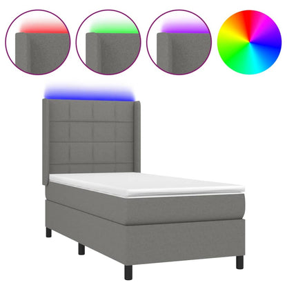 Letto a Molle Materasso e LED Grigio Scuro 90x200 cm in Tessuto - homemem39