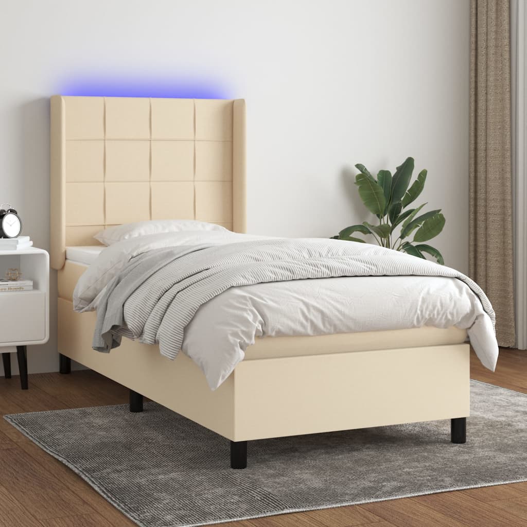 Letto a Molle con Materasso e LED Crema 90x200 cm in Tessuto - homemem39