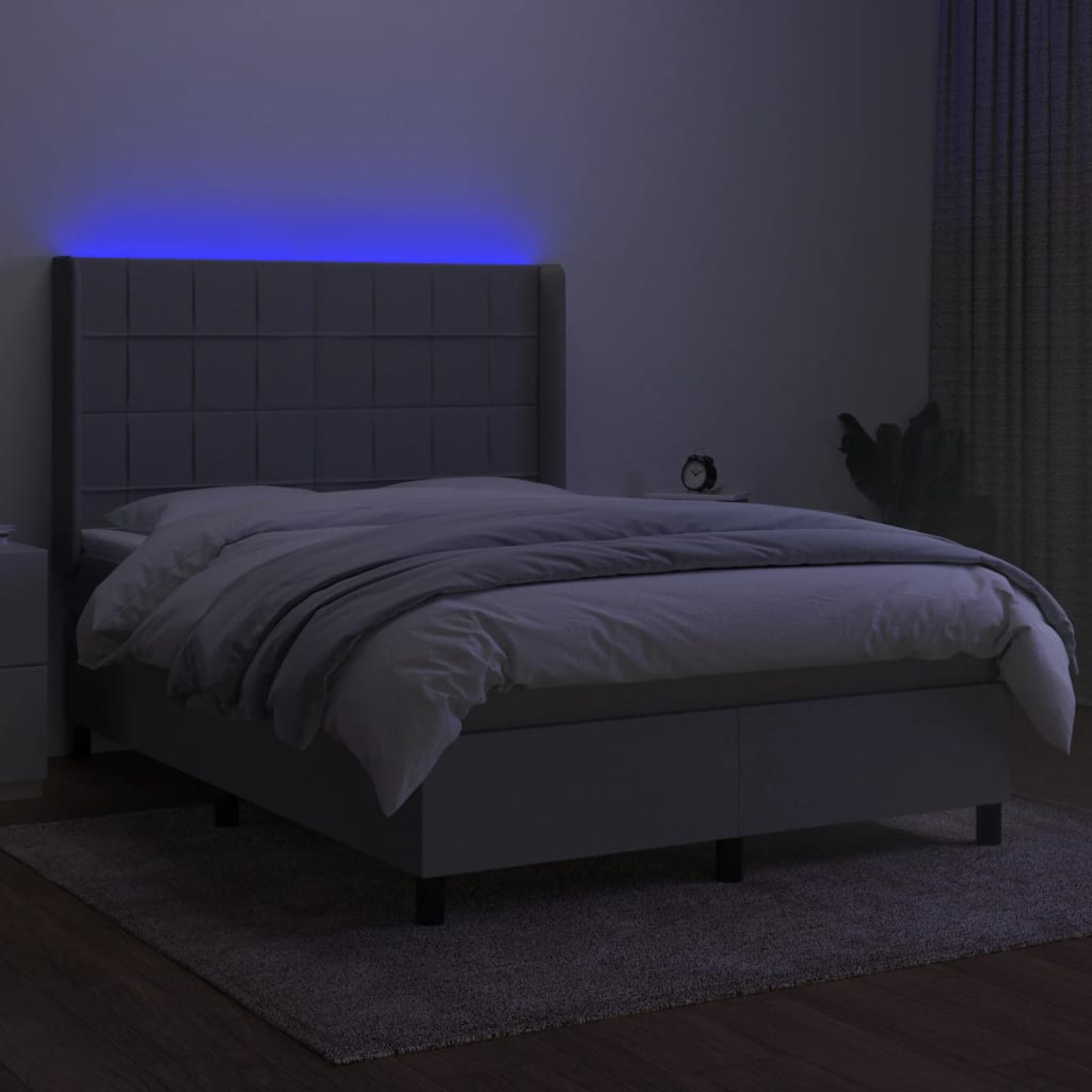 Letto a Molle Materasso e LED Grigio Chiaro 140x190 cm Tessuto | homemem39