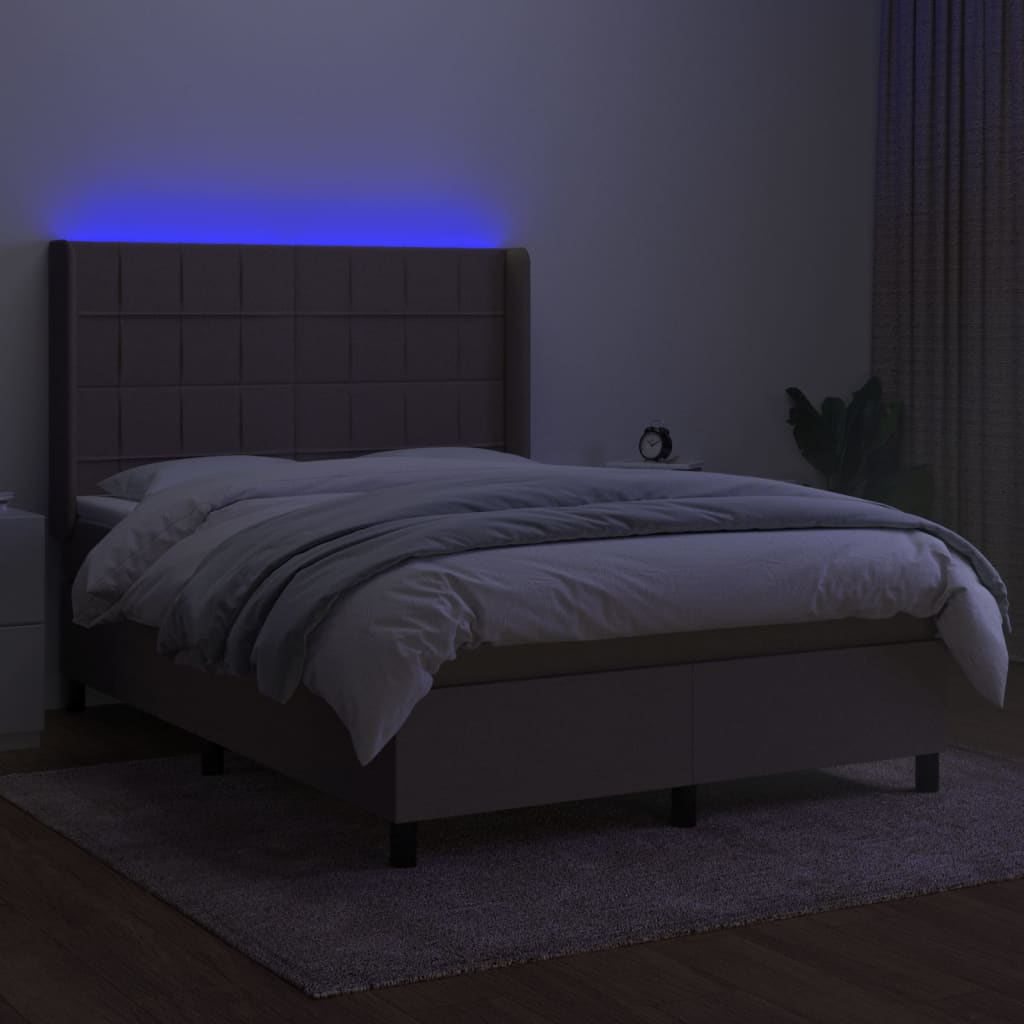 Letto a Molle con Materasso e LED Tortora 140x190 cm in Tessuto - homemem39
