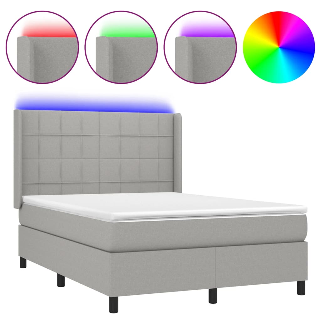 Letto a Molle Materasso e LED Grigio Chiaro 140x200 cm Tessuto - homemem39