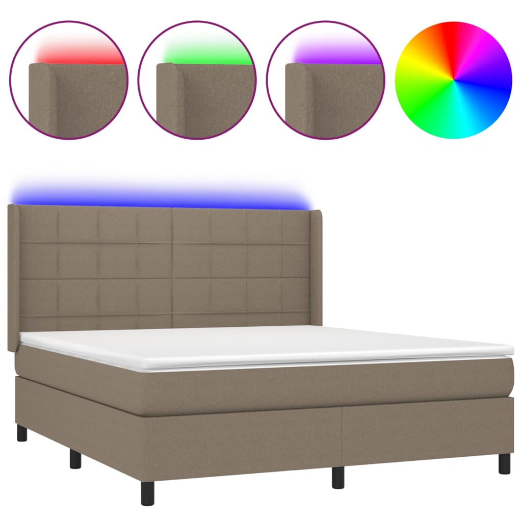 Letto a Molle con Materasso e LED Tortora 160x200 cm in Tessuto - homemem39