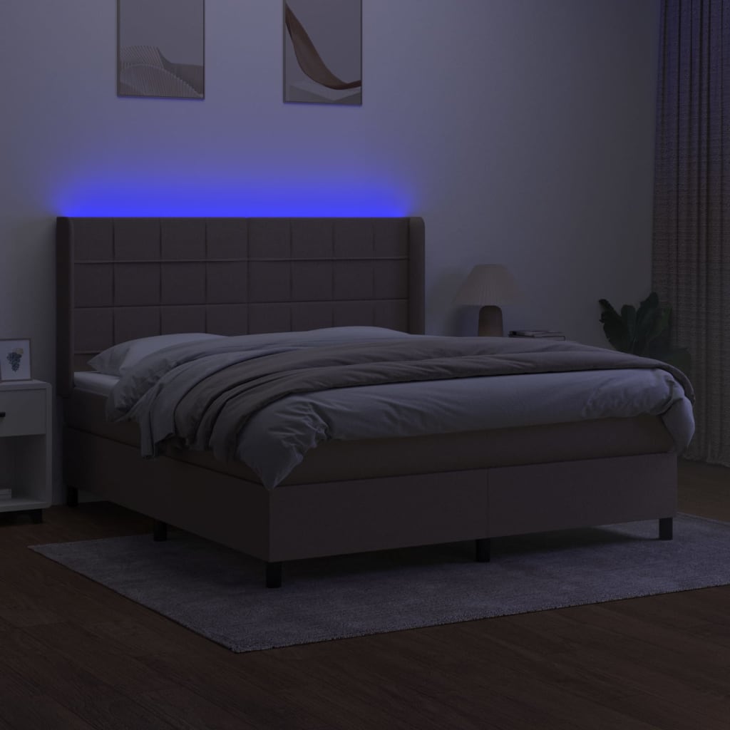 Letto a Molle con Materasso e LED Tortora 160x200 cm in Tessuto - homemem39