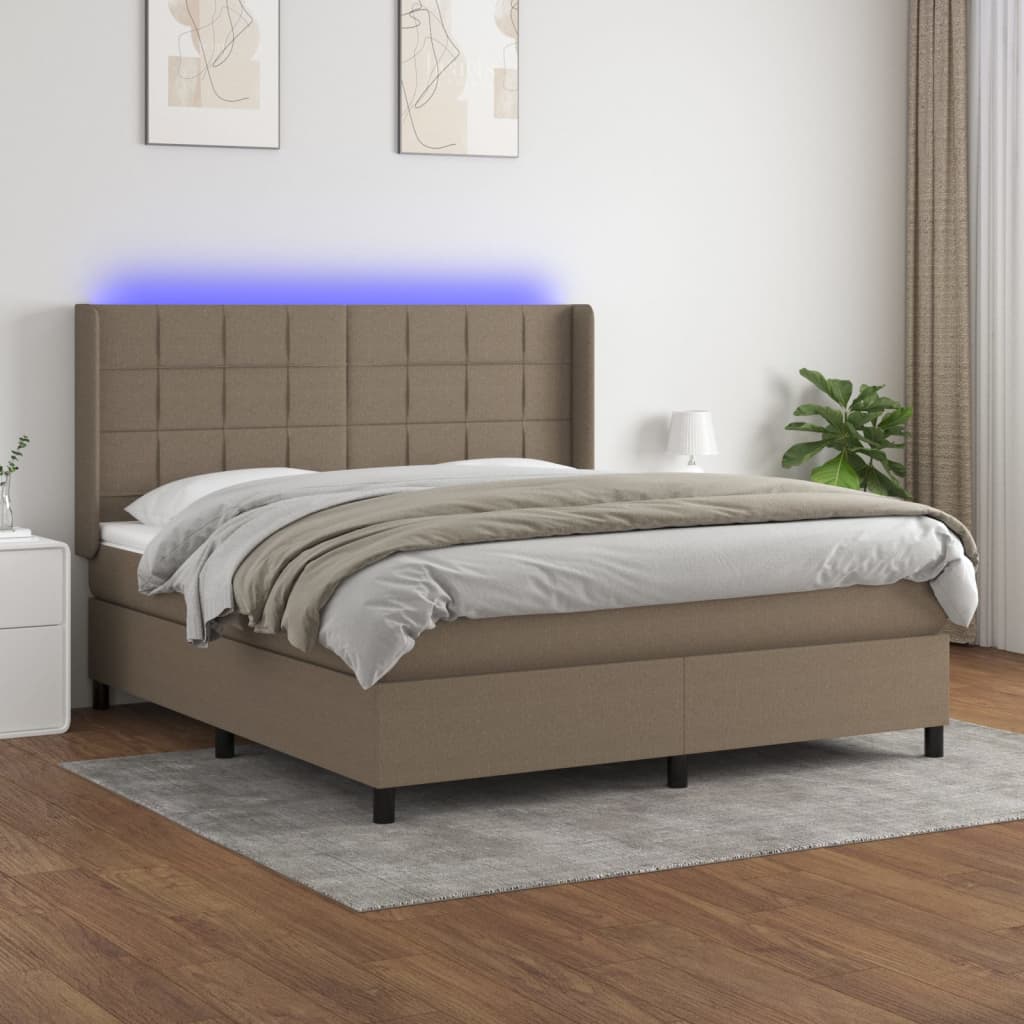 Letto a Molle con Materasso e LED Tortora 160x200 cm in Tessuto - homemem39