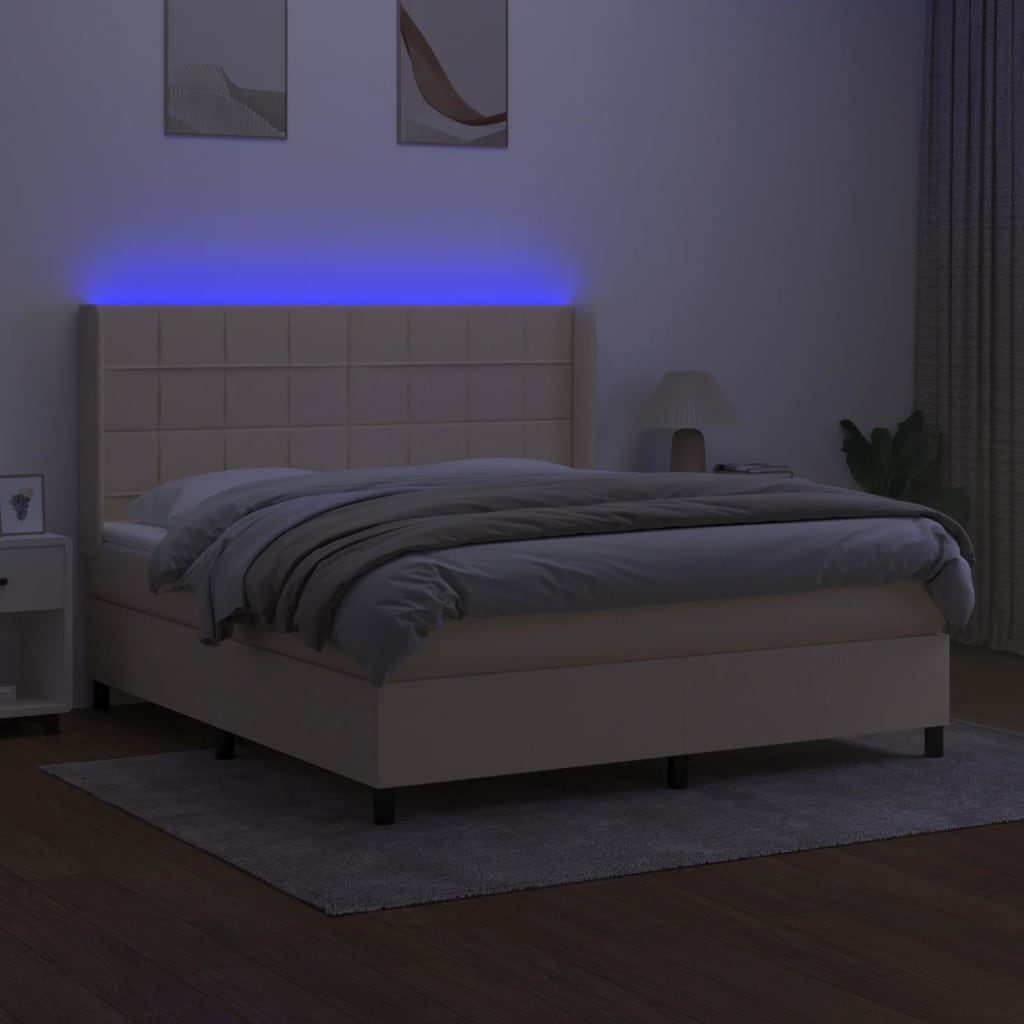 Letto a Molle con Materasso e LED Crema 160x200 cm in Tessuto