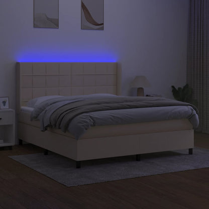 Letto a Molle con Materasso e LED Crema 160x200 cm in Tessuto