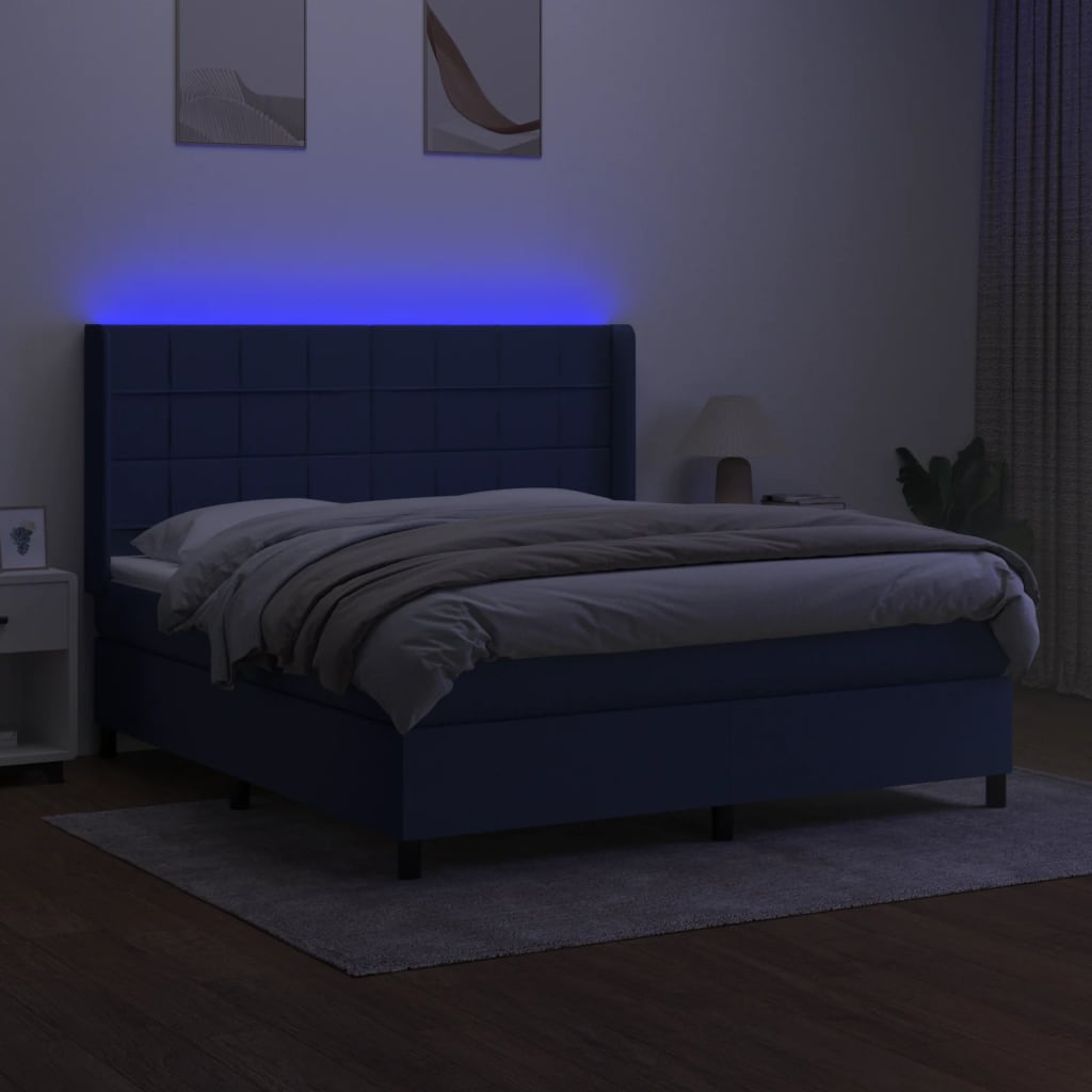 Letto a Molle con Materasso e LED Blu 160x200 cm in Tessuto - homemem39
