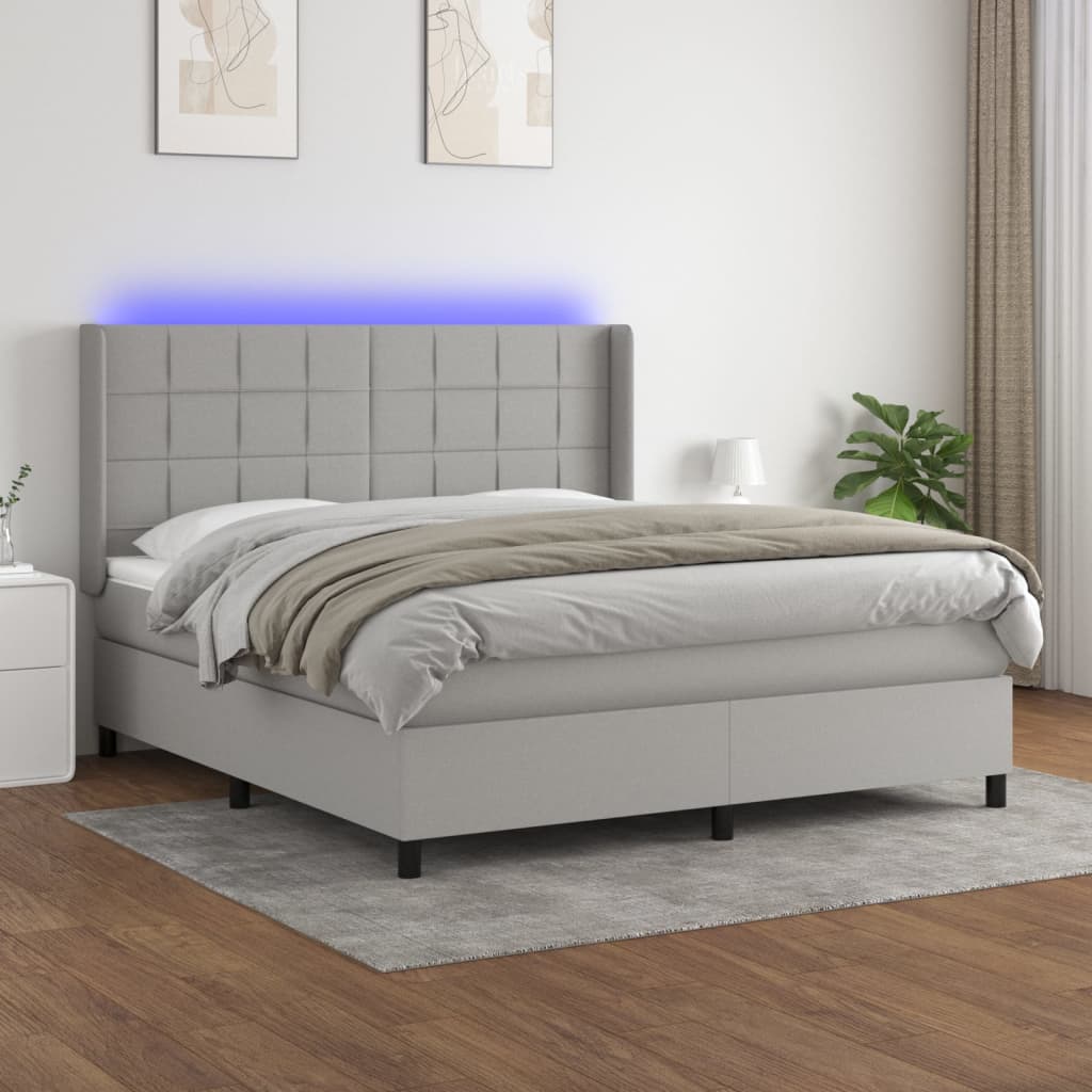 Letto a Molle Materasso e LED Grigio Chiaro 180x200 cm Tessuto - homemem39