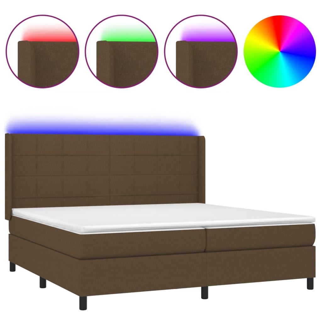 Letto a Molle Materasso e LED Marronescuro 200x200cm in Tessuto | homemem39