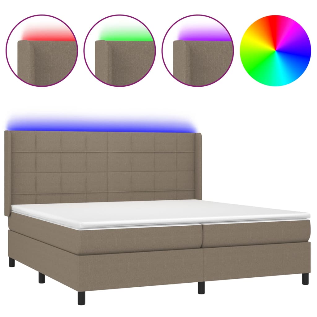 Letto a Molle Materasso e LED tortora 200x200cm in Tessuto - homemem39