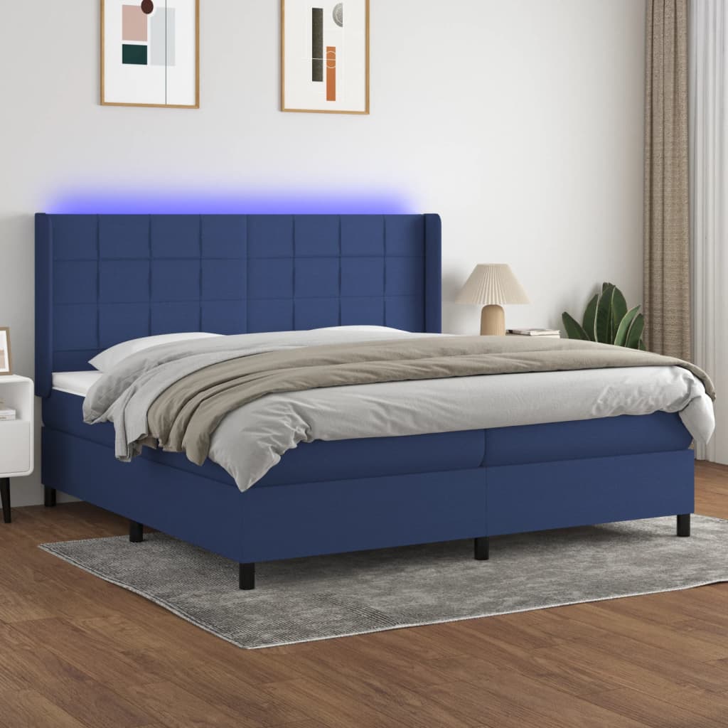 Letto a Molle Materasso e LED Blu 200x200cm in Tessuto - homemem39