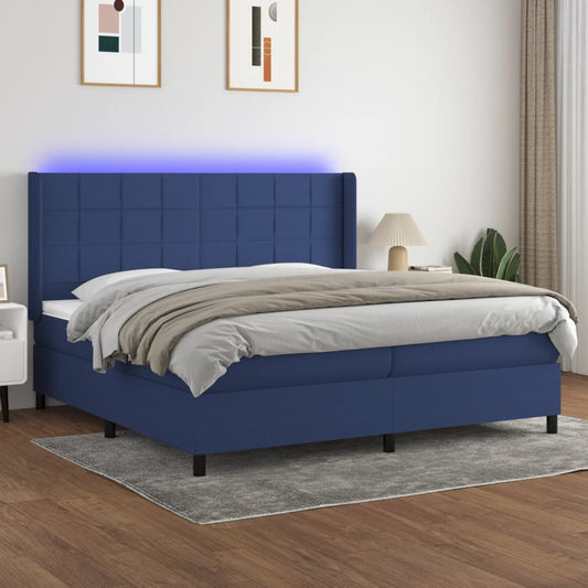 Letto a Molle Materasso e LED Blu 200x200cm in Tessuto - homemem39