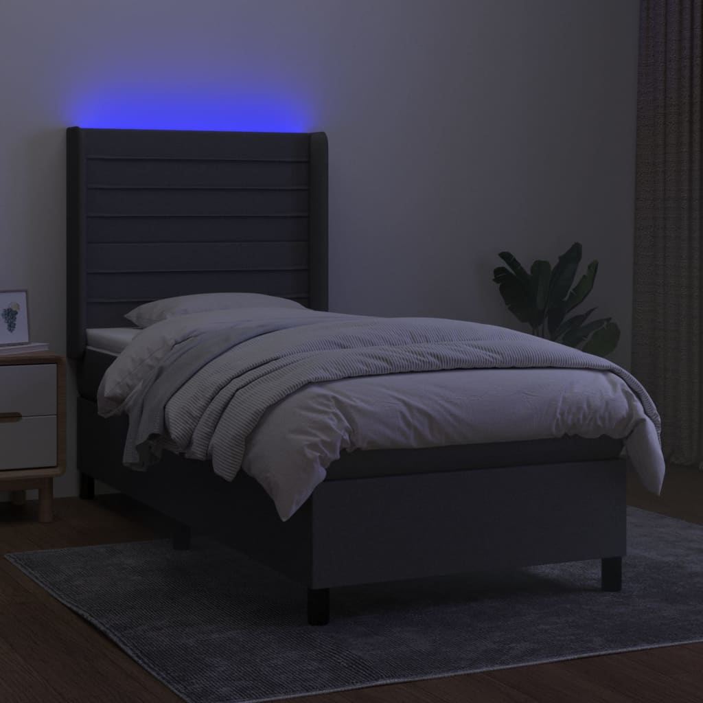 Letto a Molle Materasso e LED Grigio Scuro 80x200 cm in Tessuto