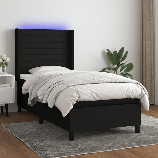 Letto a Molle con Materasso e LED Nero 80x200 cm in Tessuto - homemem39