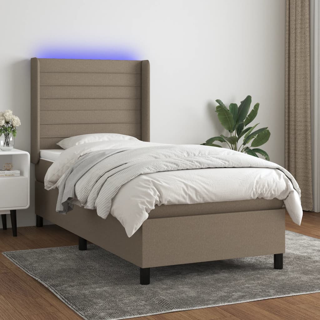 Letto a Molle con Materasso e LED Tortora 80x200 cm in Tessuto - homemem39