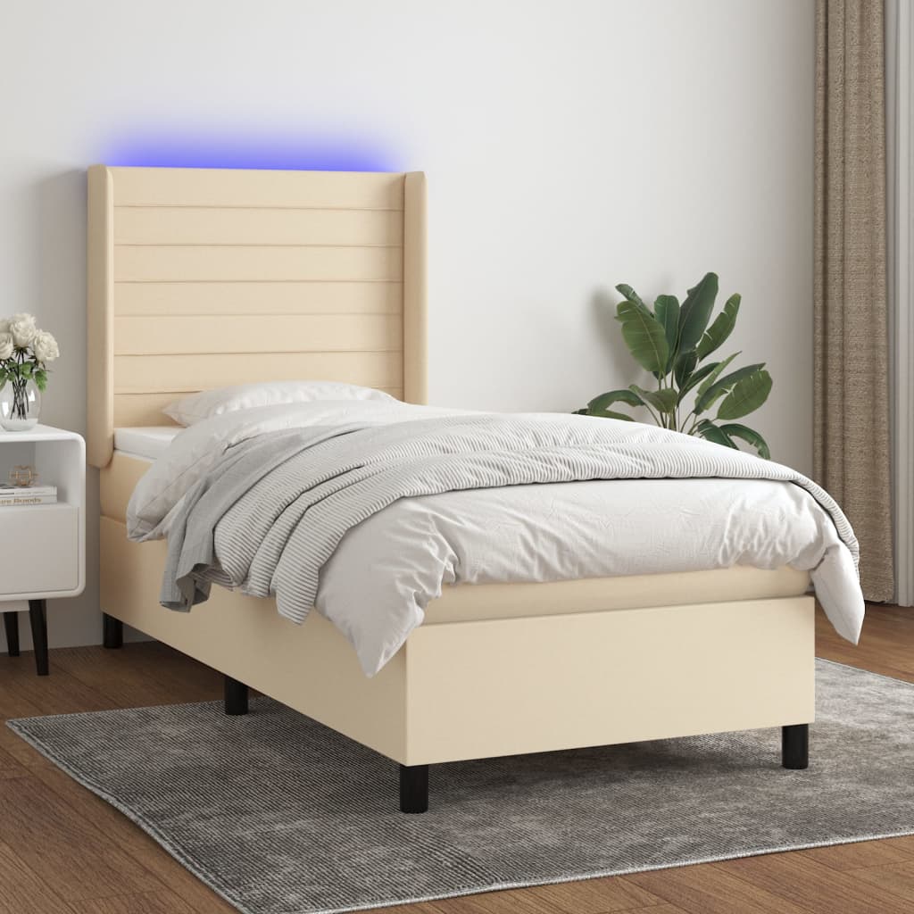 Letto a Molle con Materasso e LED Crema 80x200 cm in Tessuto - homemem39