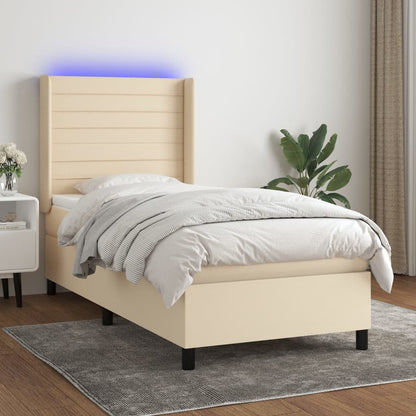 Letto a Molle con Materasso e LED Crema 90x190 cm in Tessuto | homemem39
