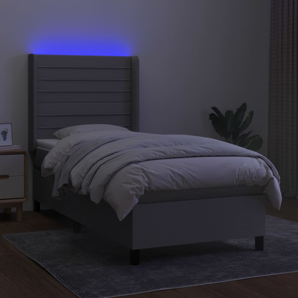 Letto a Molle Materasso e LED Grigio Chiaro 90x200 cm Tessuto - homemem39