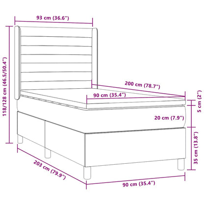 Letto a Molle Materasso e LED Marrone Scuro 90x200cm in Tessuto | homemem39