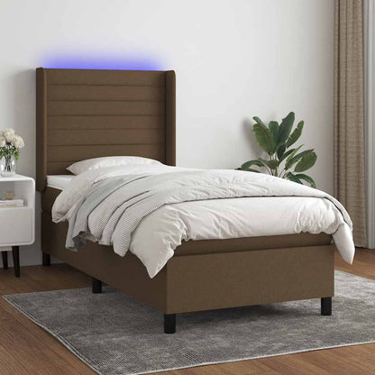 Letto a Molle Materasso e LED Marrone Scuro 90x200cm in Tessuto | homemem39