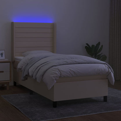 Letto a Molle con Materasso e LED Crema 90x200 cm in Tessuto - homemem39