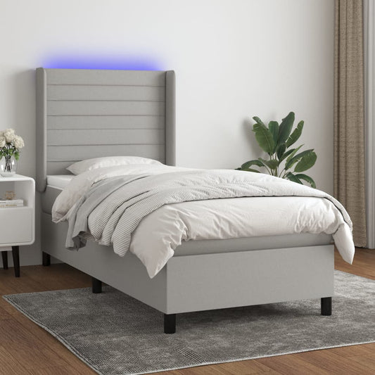 Letto a Molle Materasso e LED Grigio Chiaro 100x200 cm Tessuto - homemem39
